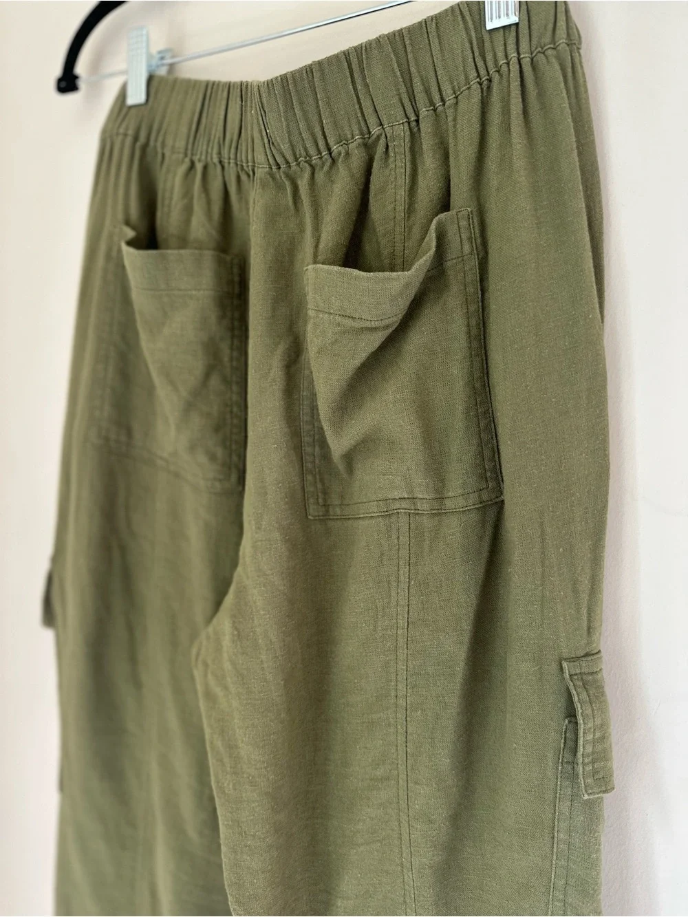 Michael Kors Olive Green Linen Blend Cargo Pants Elastic Waist Size Small